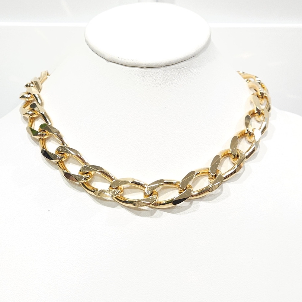 Vintage Christian Dior Curb Chain Necklace 1990s Chunky Gold Tone 16-inch - Picture 2 of 16
